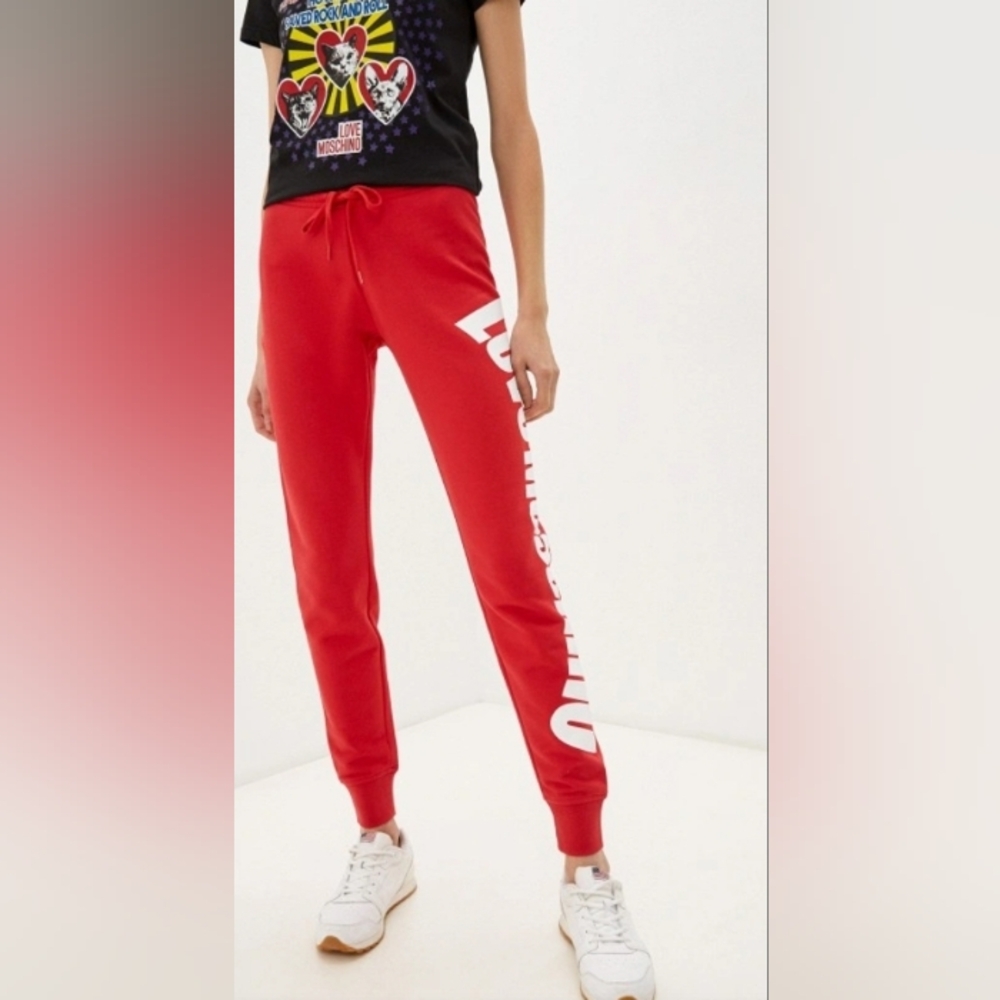 Moschino Red & White Drawstring Joggers